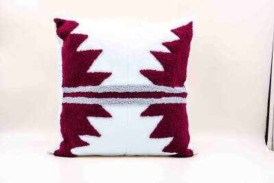 Bordo Gri Geometrik Punch Kırlent Kılıfı