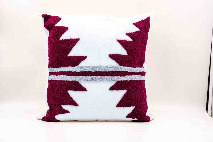 Bordo Gri Geometrik Punch Kırlent Kılıfı - 1
