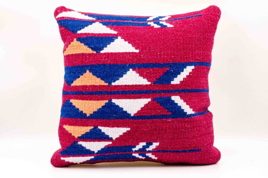 Bordo Lacivert Ok Motifli Yün Kilim Kırlent Kılıfı - 1