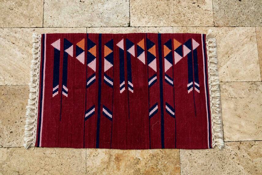 Bordo Ok Motifli El Dokuma Yün Kilim - 1