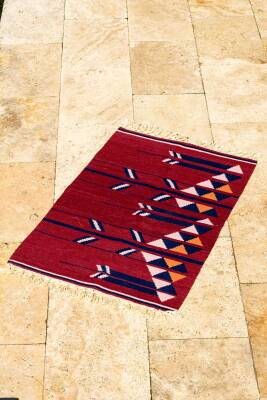 Bordo Ok Motifli El Dokuma Yün Kilim - 3