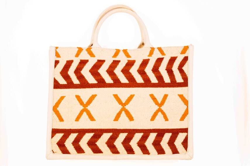 Krem Kiremit Desenli El Dokuma Kilim Omuz Çantası - 1