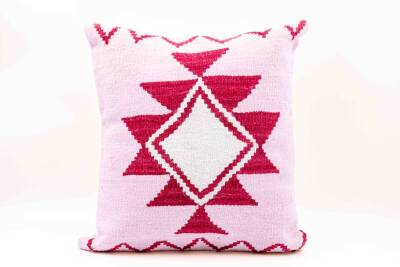 Pudra Bordo Baklava Motifli Yün Kilim Kırlent Kılıfı