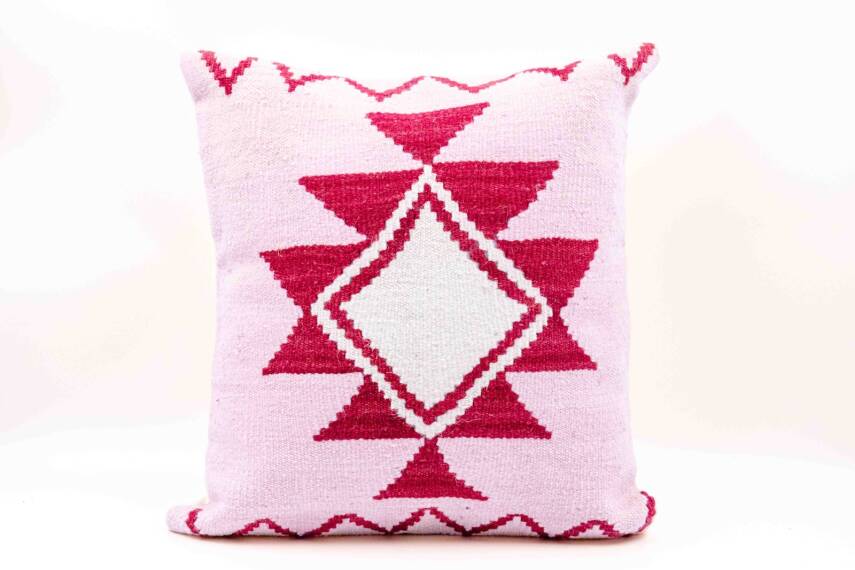 Pudra Bordo Baklava Motifli Yün Kilim Kırlent Kılıfı - 1