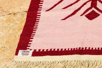 Pudra Bordo Hayat Ağacı Motifli El Dokuma Yün Kilim - 4