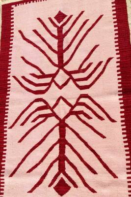 Pudra Bordo Hayat Ağacı Motifli El Dokuma Yün Kilim - 5
