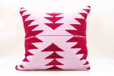 Pudra Bordo Üçgen Motifli Yün Kilim Kırlent Kılıfı - 2