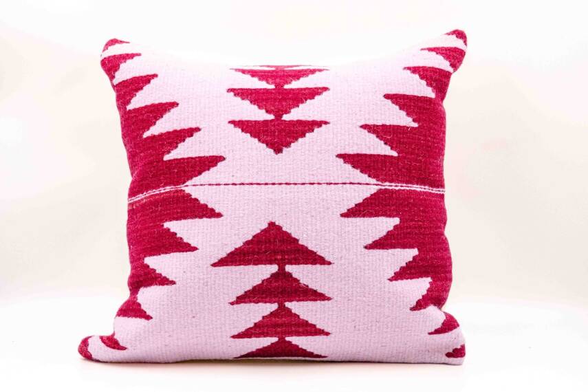 Pudra Bordo Üçgen Motifli Yün Kilim Kırlent Kılıfı - 2