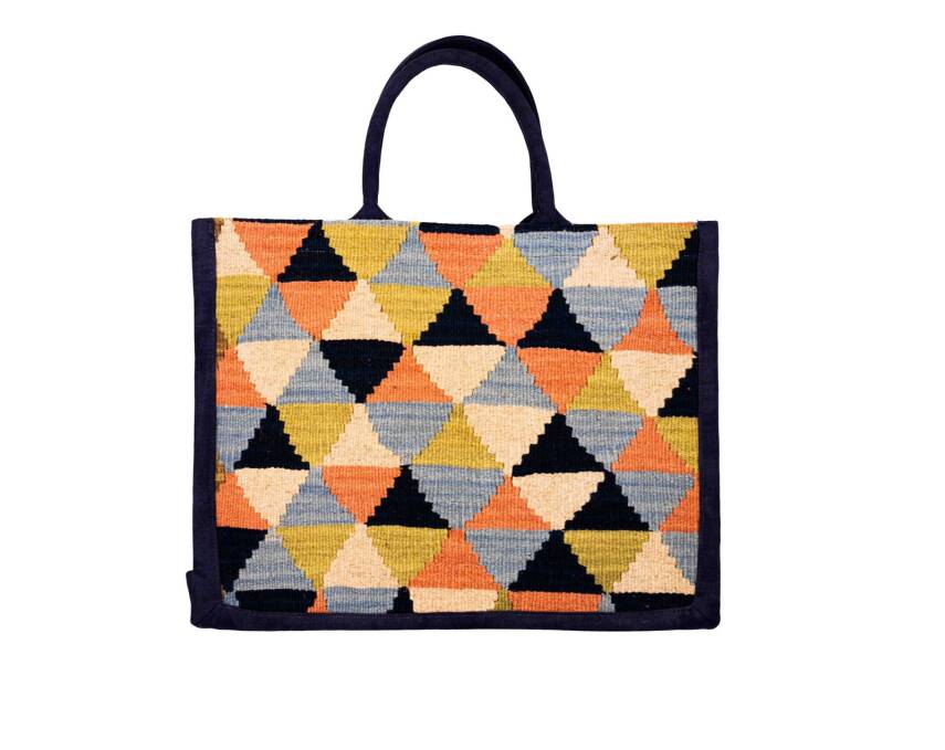 Renkli Üçgen Desenli El Dokuma Kilim Evrak Çantası - 1