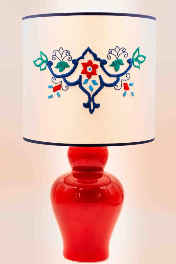 Rumi Motifli El İşlemeli Seramik Abajur - 2
