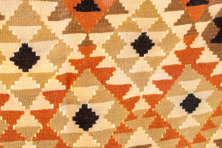 Toprak Tonları Geometrik Desenli El Dokuma Yün Kilim - 6