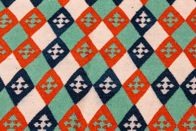 Yeşil Baklava Desenli El Dokuma Yün Kilim - 6