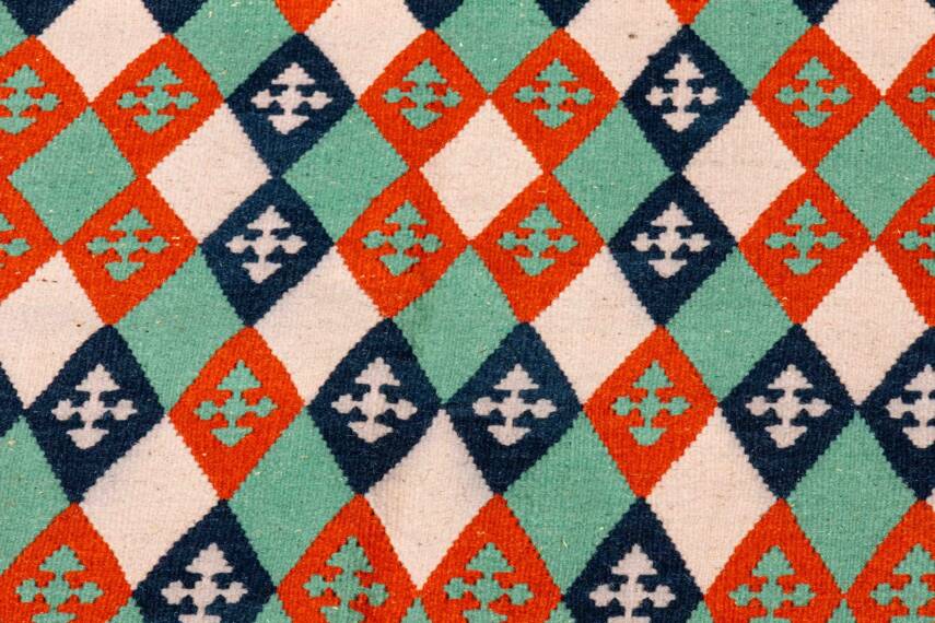 Yeşil Baklava Desenli El Dokuma Yün Kilim - 6